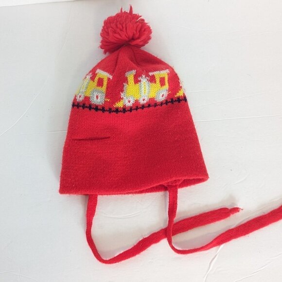 Vintage Choo Choo Train Knit Hat Pom Pom Red Model Toy - Picture 3 of 6